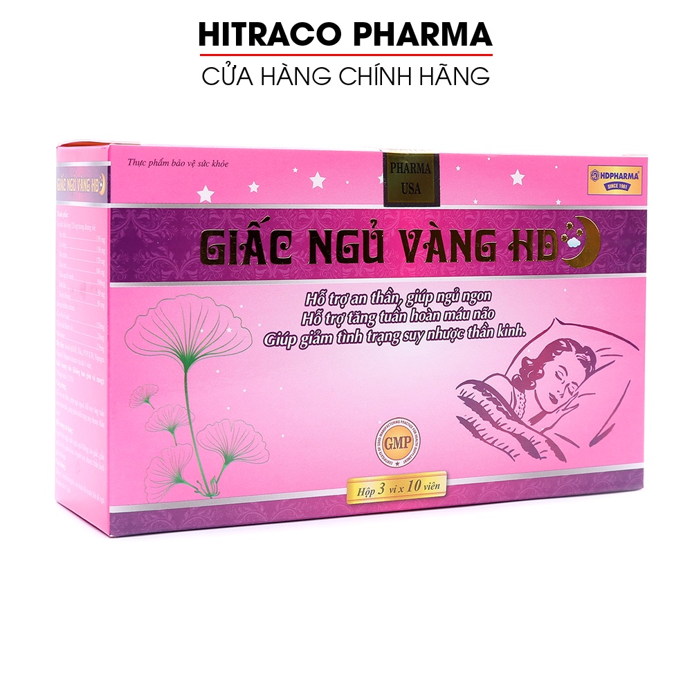 Viên uống ngủ ngon Giấc Ngủ Vàng dưỡng tâm an thần, giảm stress mất ngủ - Hộp 30 viên [Giấc Ngủ Vàng Hồng]