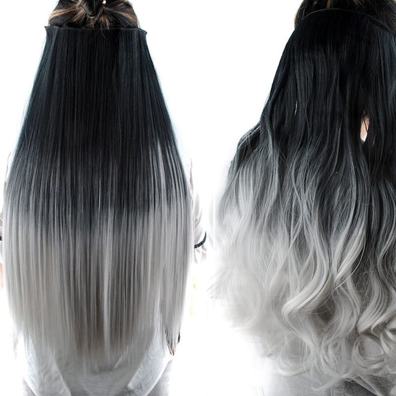 Tóc giả nối dài kiểu xoăn nhuộm ombre đen xám thời trang dành cho nữ