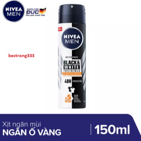 [MẪU MỚI] Xịt ngăn mùi Nivea Men Black & White giúp giảm hình thành vệt ố vàng trên áo 150ml | BigBuy360 - bigbuy360.vn