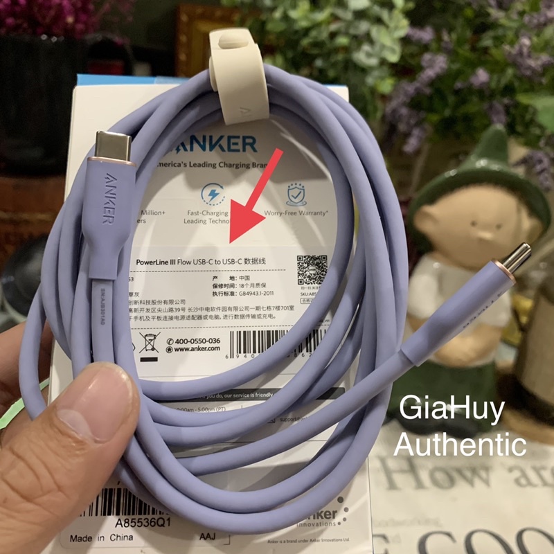 Cáp sạc nhanh S22 Series, Note 20 Ultra ANKER A8553 PowerLine III Flow USB-C to USB-C 100W PD/ PPS chiều dài 1.8m
