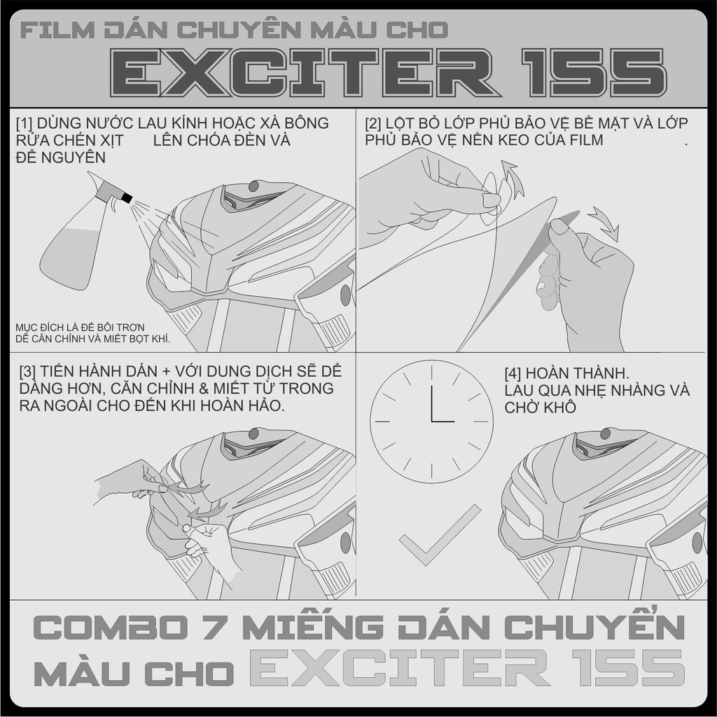 Decal tem chuyển màu CHÓA ĐÈN xe Exciter 155 VVA [ YAMAHA Y16ZR ] cao cấp chống trầy xước ex 155