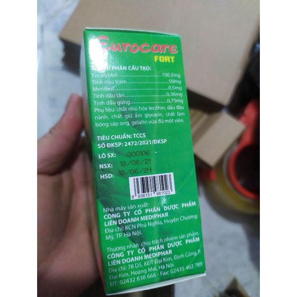 Viên uống Eurocare 100% các tinh dầu thảo dược giúp giảm ho, thông thoáng mũi họng