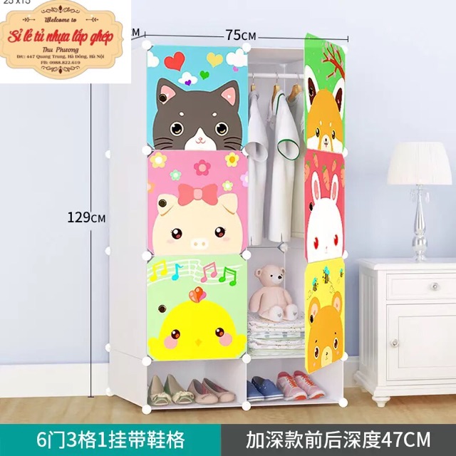 Kệ tủ nhựa ghép- Tủ treo đựng quần áo cho bé 6 ô kèm 2 ô giày Size 37x37cm. Tặng 1 treo đồ.inbox chọn mẫu