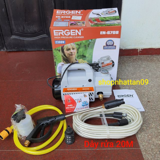 Máy rửa xe Ergen 6708 2300W DÂY RỬA 20M  - moto từ 100% dây đồng - Máy xịt rửa hàng chính hãng