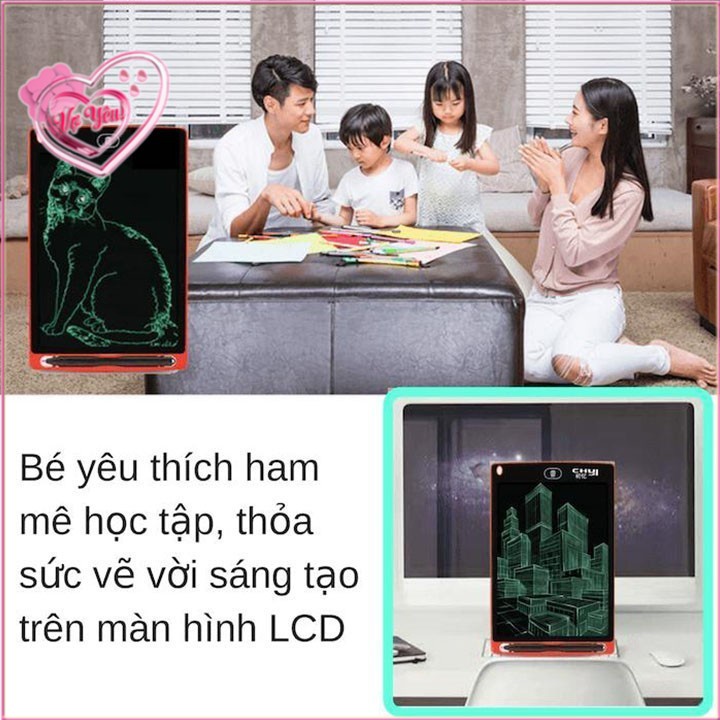 Bảng Viết Vẽ Điện Tử Có Nút Tự Xóa Thông Minh Màn LCD 8,5inch Cao Cấp