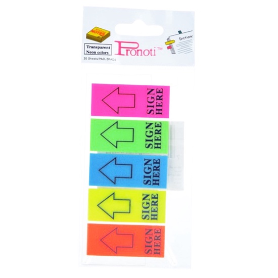 Giấy note 5 màu nhựa Sign Here Pronoti Giấy ghi chú mũi tên phân trang Sign Here CAM KẾT CHÍNH HÃNG