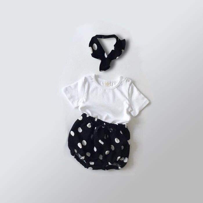 Baby Newborn Boys Girls Solid T-shirt+Plaid Polka Dot Print Shorts Pants+ Headband Set