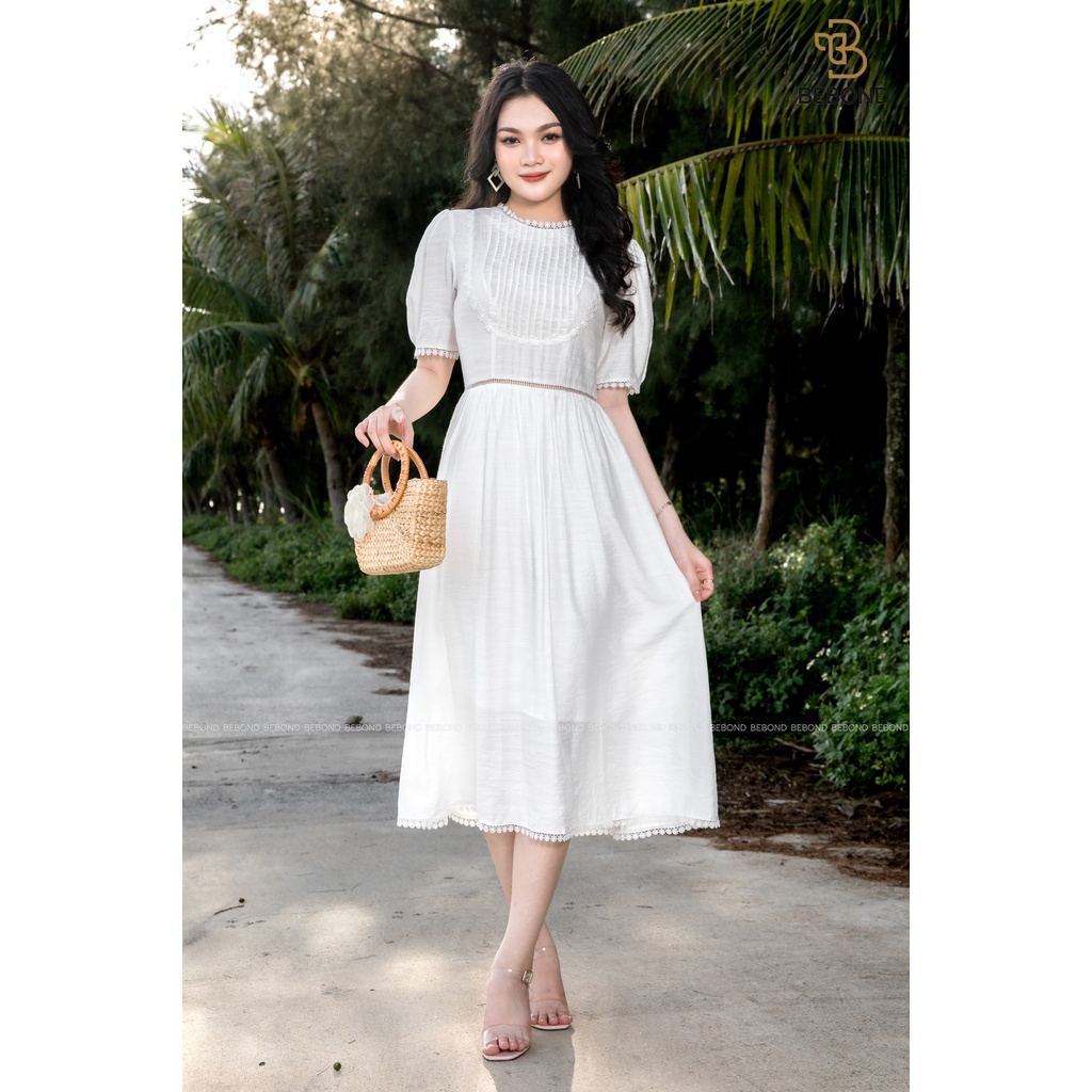 BEBOND Đầm thiết kế Alice Dress cổ tròn phối ren thanh lịch
