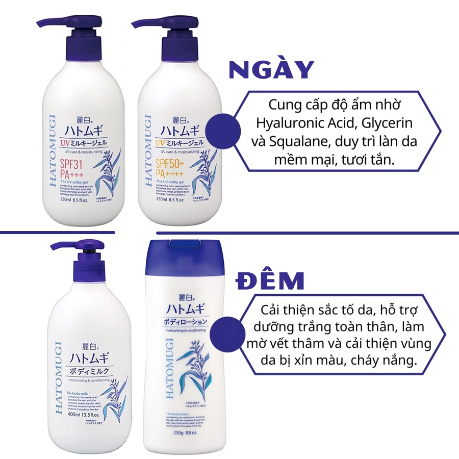 Hatomugi trắng da vừa dưỡng ẩm UV SPF31 PA +++ SQ001