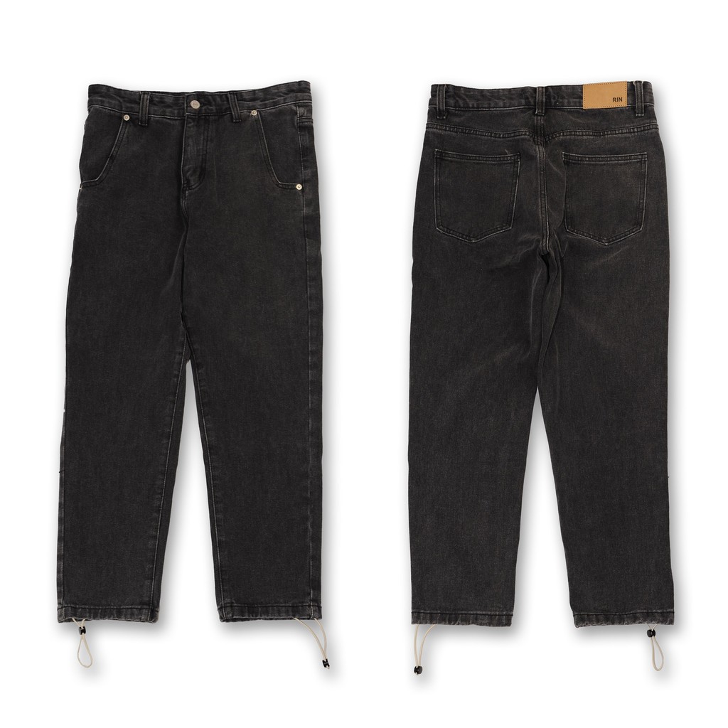 Quần jean nam suông đen W2P 924 dây rút ống quần thời trang ulzzang
