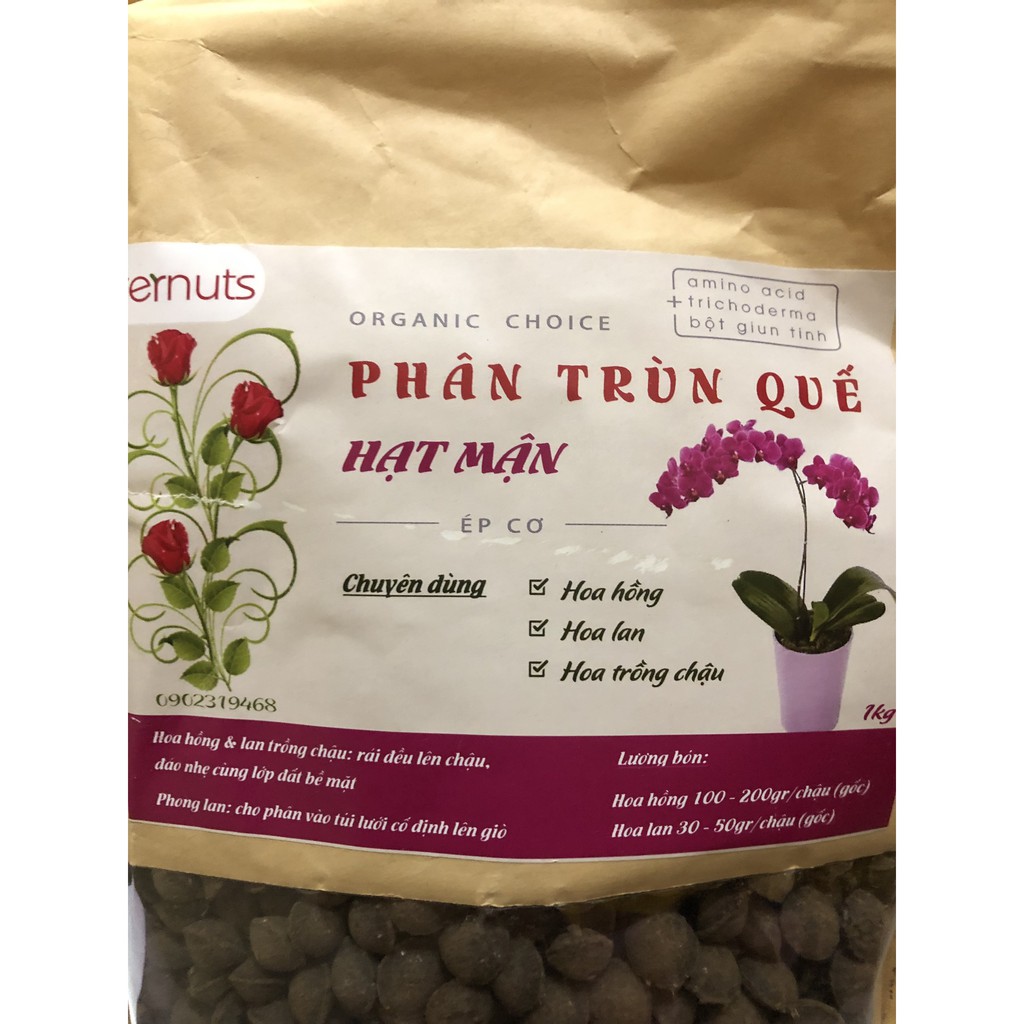 Phân Trùn Quế Hạt Mận Vernuts cho hoa lan và hoa hồng (túi 1kg)