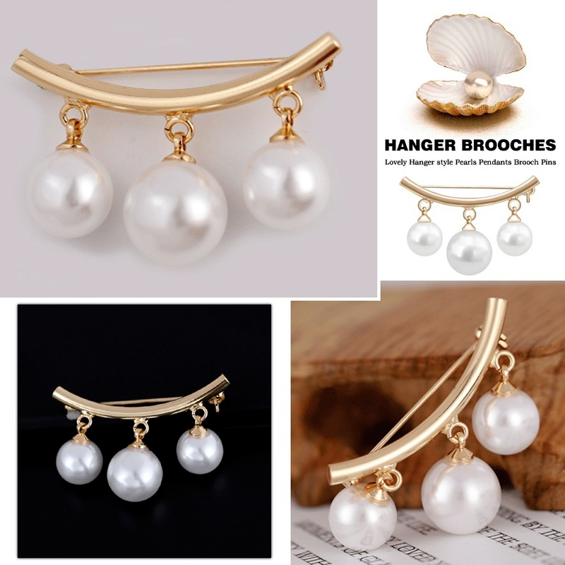 Retro Gold Silver Color One-line Geometry Artificial Pearl Brooch/ Female Elegant Lapel Alloy Pin Jewelry Accessories