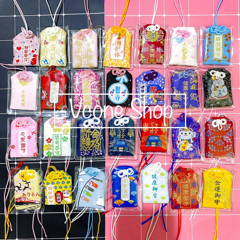 (25) Túi gấm Omamori may mắn có kèm túi chống nước Túi Phước May Mắn Omamori móc khóa treo trang trí