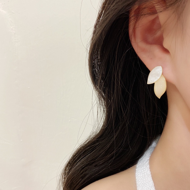 Bông Tai Dáng Dài Đính Lá Và Ngọc Trai Đơn Giản Phong Cách Hàn Quốc