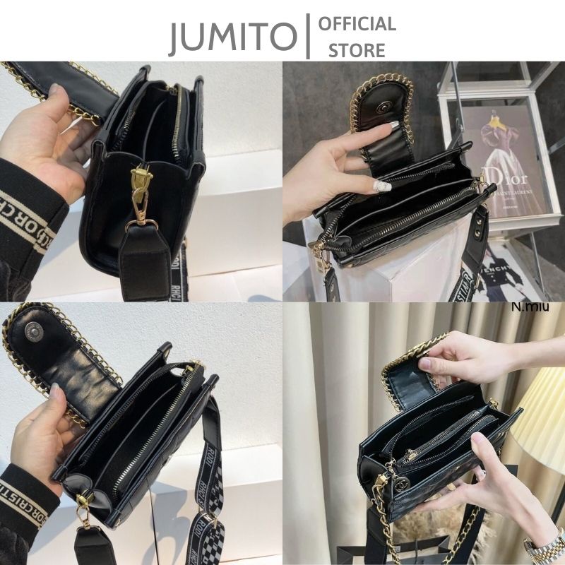 Túi xách nữ đeo chéo cầm tay dio.r dây viền xích màu đen hình vuông JUMITO T1.028