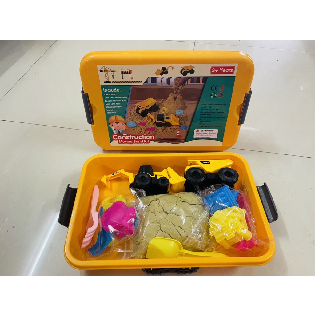 Hộp cát động lực sinh học không dính tay cho bé tặng kèm 2 xe công trình, xẻng và khuôn, cát nặn sinh học