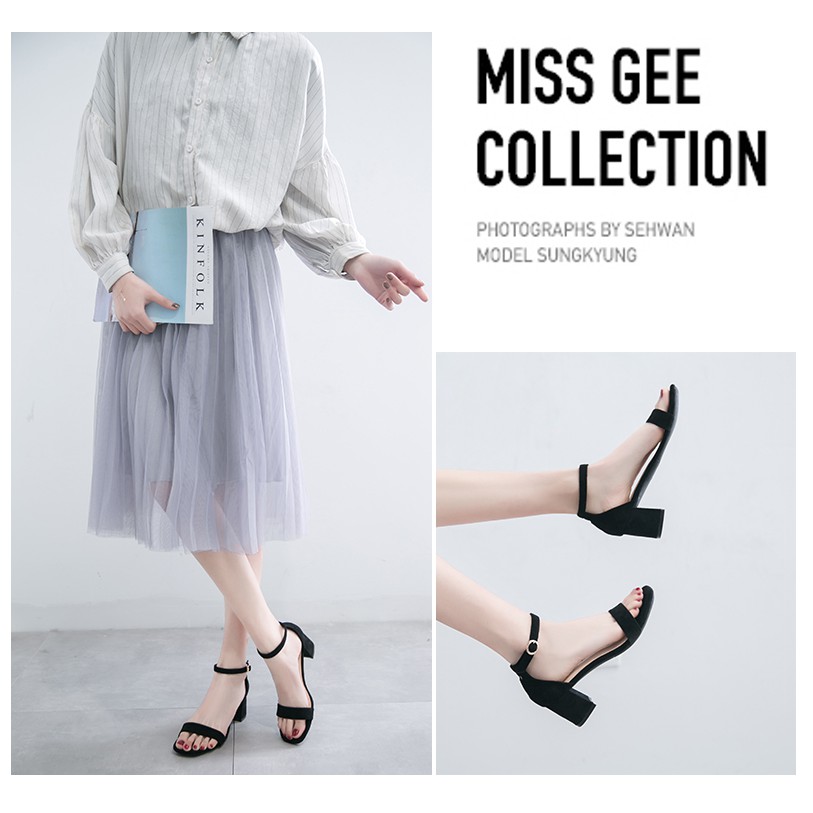 Giày Cao Gót 5 Phân Đế Vuông Quai Ngang Da Lộn Cao Cấp Giày cao gót nữ GURI đế vuông 5p GURI