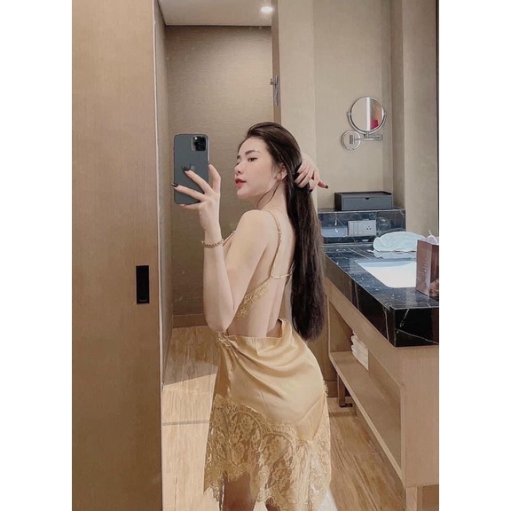 Váy ngủ lụa phối ren hàng cao cấp sexy quyến rũ gợi cảm