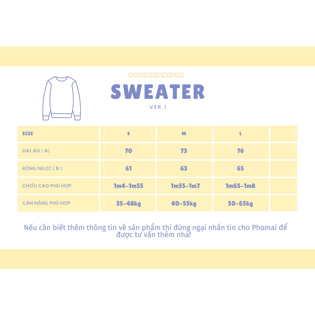 SWEATER / say "cheese" / - BABY BLUE / Xanh biển - Phomaisayshi áo nỉ da cá