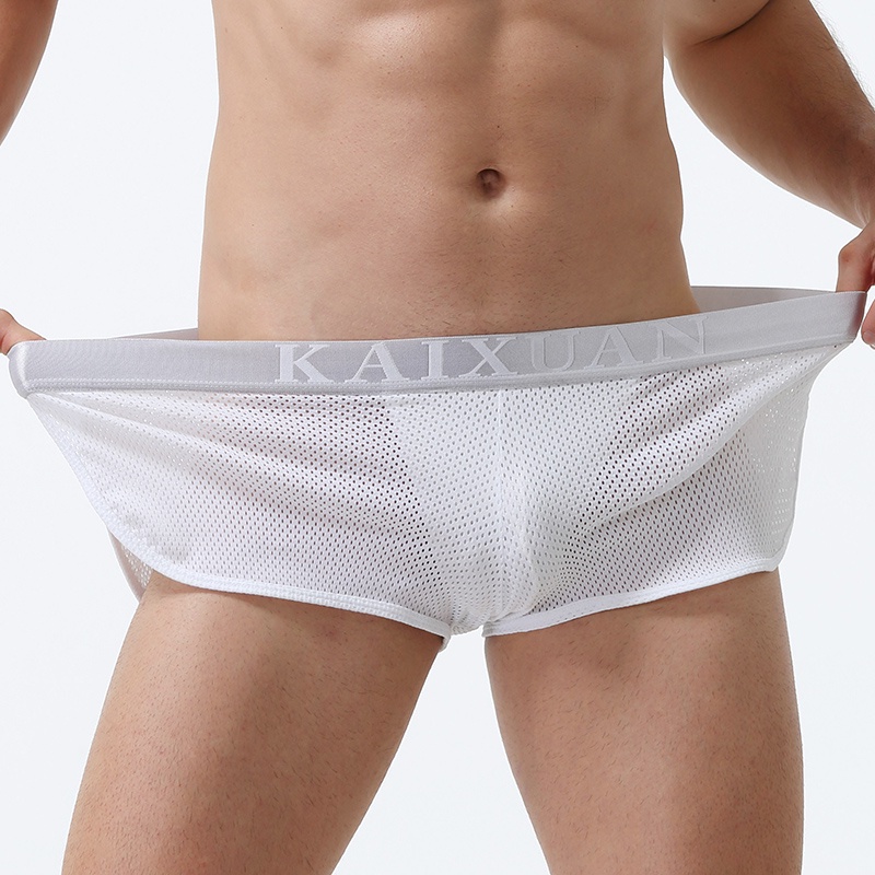 Quần Lót Boxer Vải Lụa Lạnh Phối Lưới Thời Trang Nam Gợi Cảm