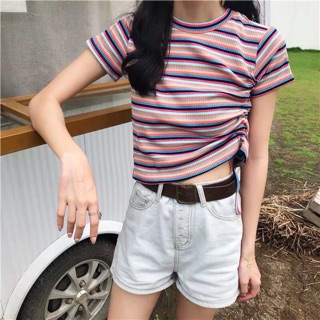 ☀️Áo Croptop Sọc Rút Dây 1 Bên