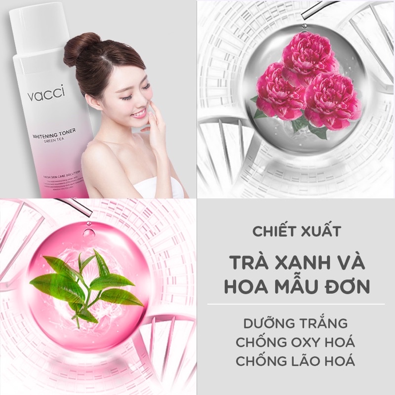 NƯỚC HOA HỒNG VACCI MÀU HỒNG - TRẮNG DA CHIẾT XUẤT TRÀ XANH - WHITENING TONER GREEN TEA 250ml