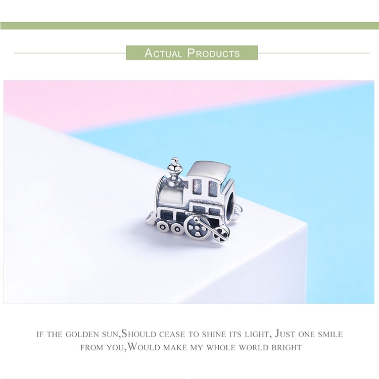 Hạt charm Bamoer SCC507 hình xe lửa độc đáo trang trí đồ trang sức phong cách vintage