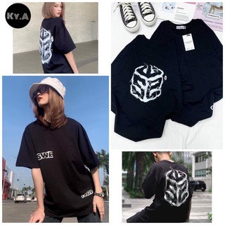 Áo thun Unisex Form Rộng Tay Lỡ, Áo Phông Nam Nữ SWE Trắng Xanh