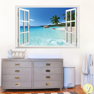 Decal dán tường Cửa sổ biển ngọc