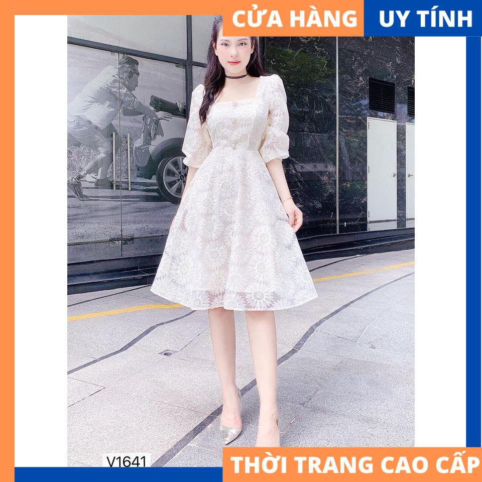 Đầm ren hoa cổ vuông tay lửng 3 nút cực xinh - Misa dress [HÀNG CAO CẤP] | BigBuy360 - bigbuy360.vn