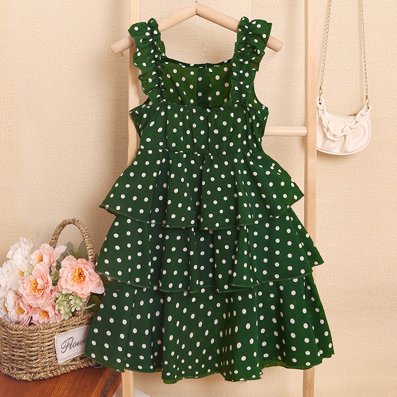 SIYYIS Đầm Chiffon Xếp Ly Hai Dây Màu Đỏ Chấm Bi Phong Cách Hàn Quốc Thời Trang Mùa Hè Dành Cho Bé Gái 5-12 Tuổi