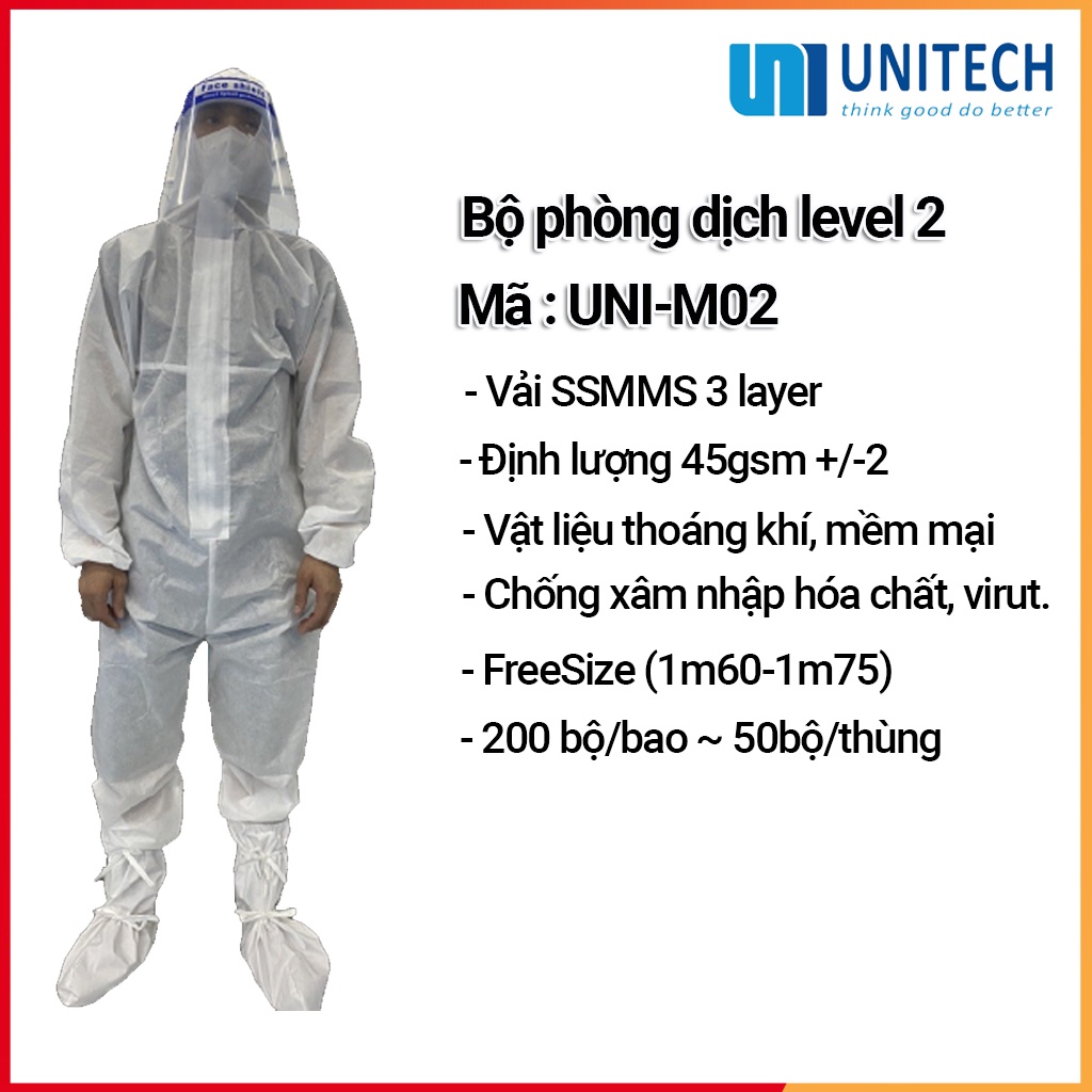 Bộ phòng dịch level 2 vải SMS FREESHIP Bộ phòng dịch cấp độ 2 - có giấy chứng nhận đầy đủ - hàng công ty - Uni-M02