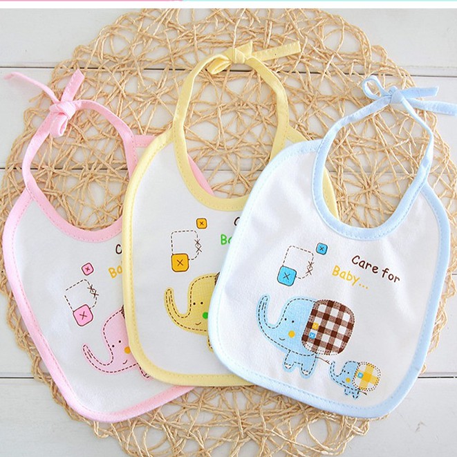 Yếm Cotton cho bé chống thấm buộc dây hình con voi , yếm quàng cổ có màu cho bé trai/ gái