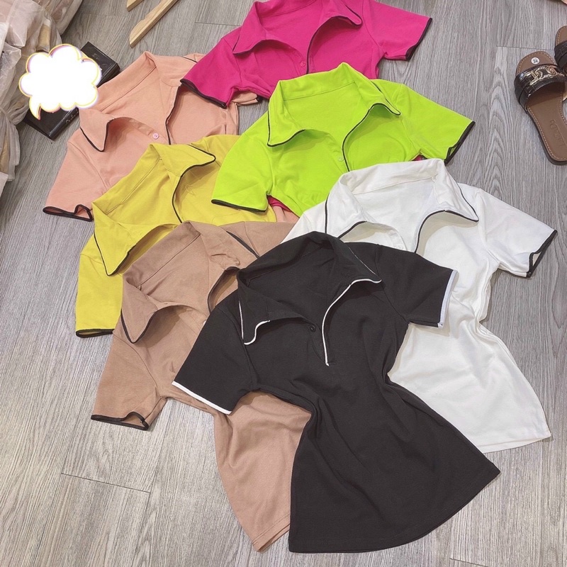 Áo thun body cổ bẻ phối viền đủ màu, chất vải co giãn 4 chiều lên From tôn dáng