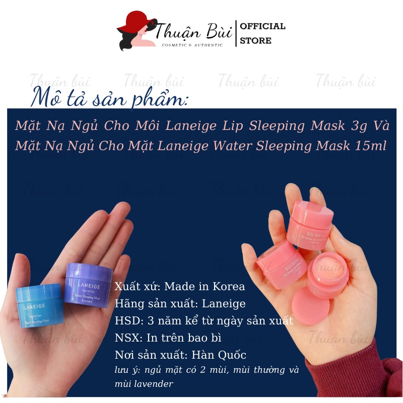 Minisize Mặt nạ ngủ mặt và môi Bộ đôi mặt nạ ngủ LANEIGE Water &amp; Lip Sleeing Mask Cấp ẩm dưỡng da