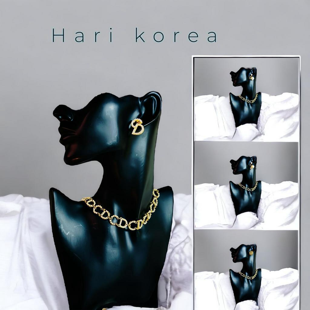 Sét trang sức CD ngọc nhỏ, Dây chuyền và bông tai thời trang, vòng cổ ngọc cao cấp hari korea accessories