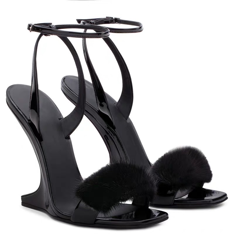 Sandal cao gót nữ Hàn Quốc BORA quai ngang lông chồn order