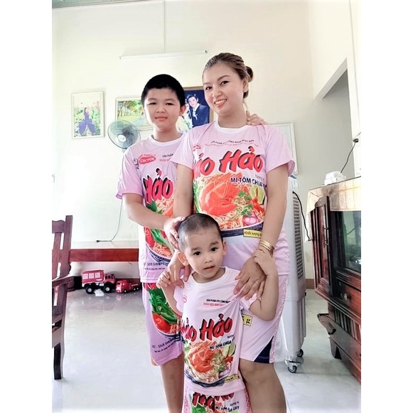 Bộ thun áo nam nữ mì tôm hảo hồng bộ thể thao nam ngắn tay đồ bộ gia đình