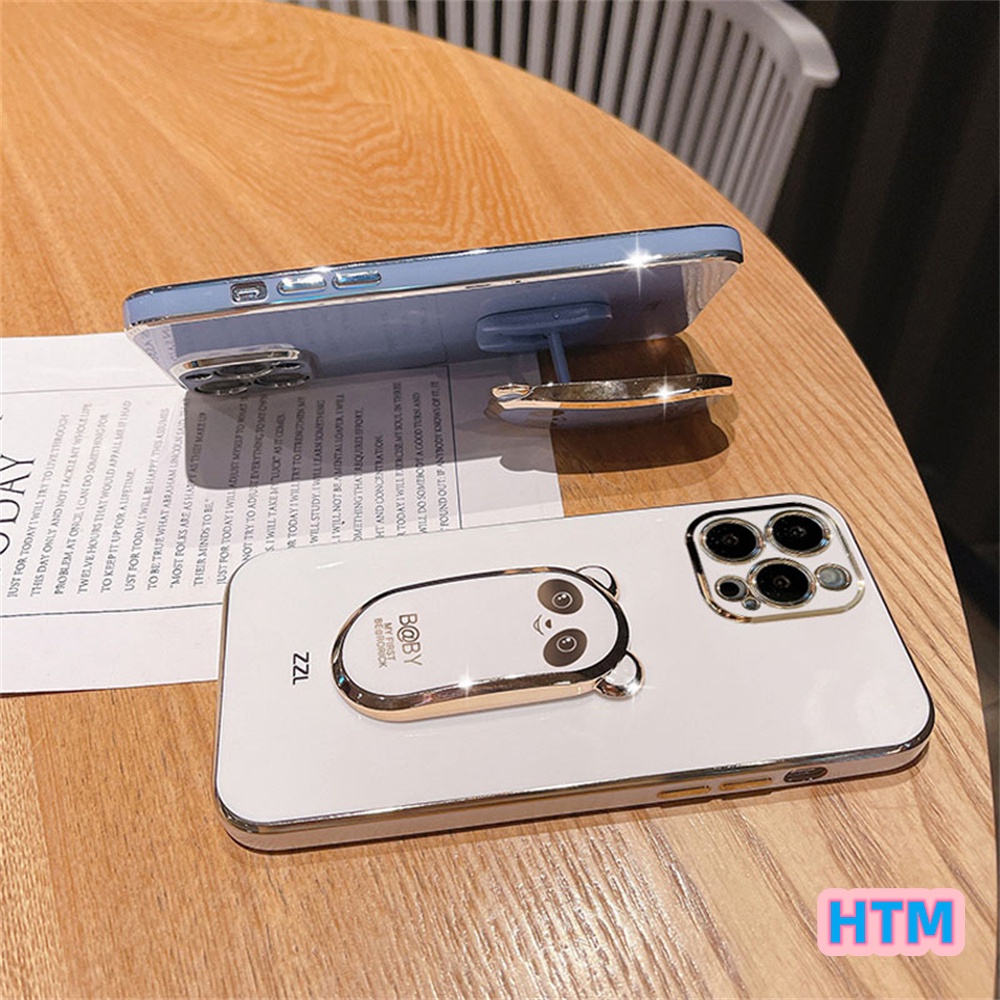 Ốp Điện Thoại TPU Mềm Mạ Điện In Hình Hoạt Hình Có Giá Đỡ Cho iPhone 13 12 11 Pro Max XS Max XR X 7 Plus 8 8Plus