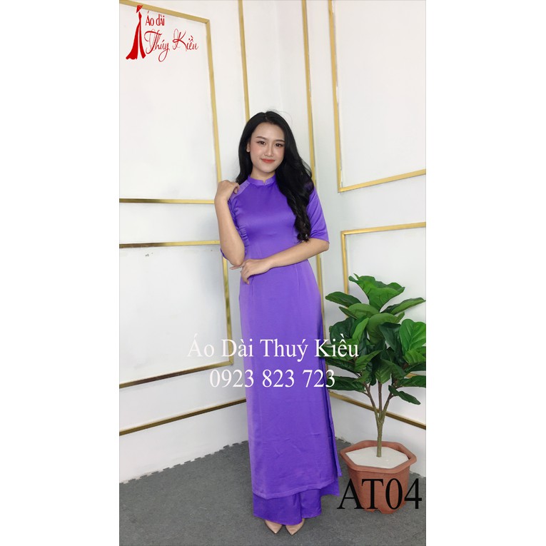 Áo dài Thúy Kiều trơn lụa Tây Thi cổ tàu màu tím cà AT04