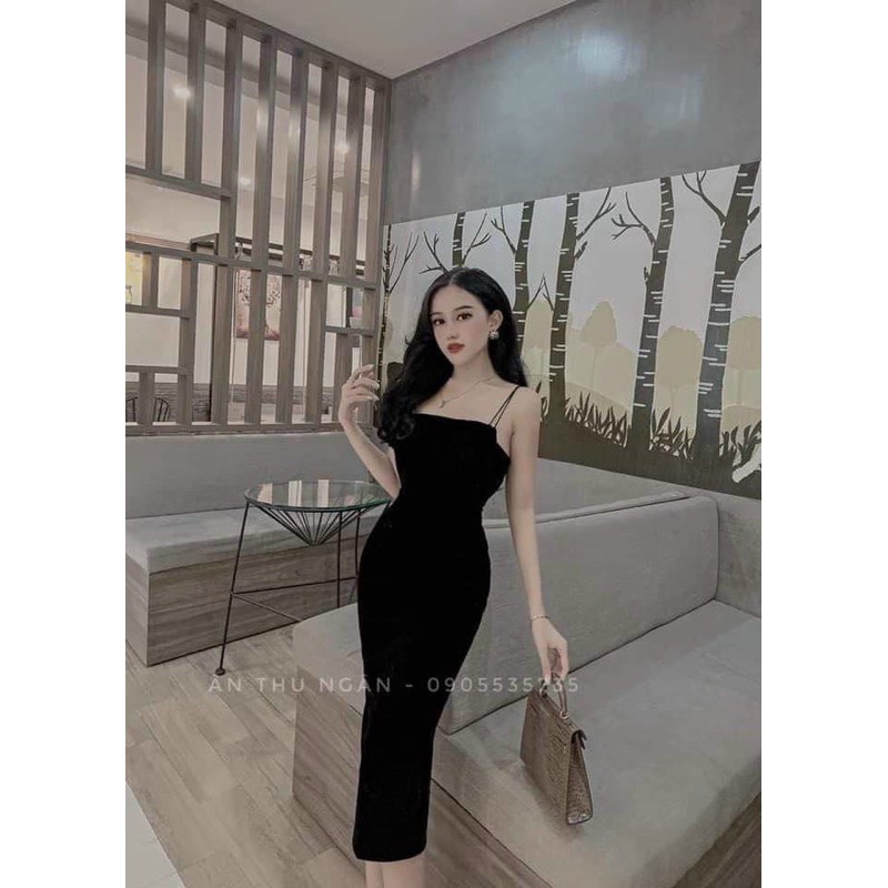 đầm body nhung 2 dây