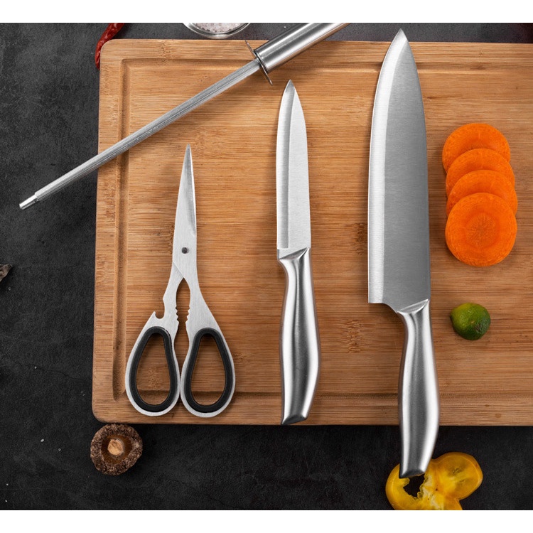 Bộ Dao Kéo Nhật Inox 6 Món Đúc Nguyên Khối Cao Cấp Sử Dụng Tiện Lợi Cho Nhà Bếp - Tặng Kèm Khay Đựng B11