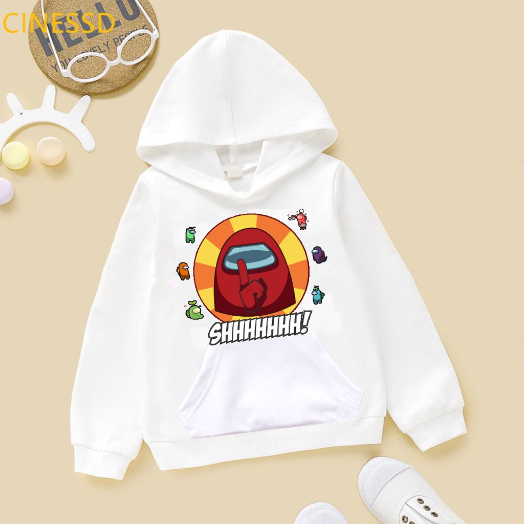 Áo Hoodie Among Us màu trắng cho bé trai bé gái chất liệu nỉ mềm mại