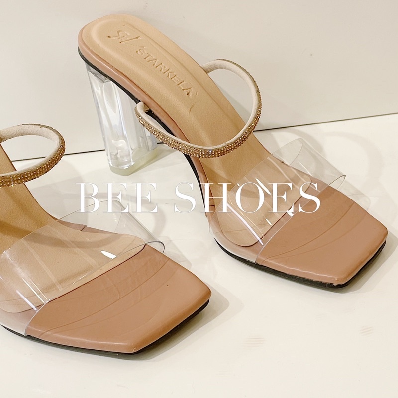 BEESHOES - GUỐC NỮ QUAI TRONG DÂY ĐÁ  MŨI VUÔNG - GUỐC NỮ ĐẾ TRỤ CAO 9CM CÓ SẴN MÀU ĐEN - BE 210683