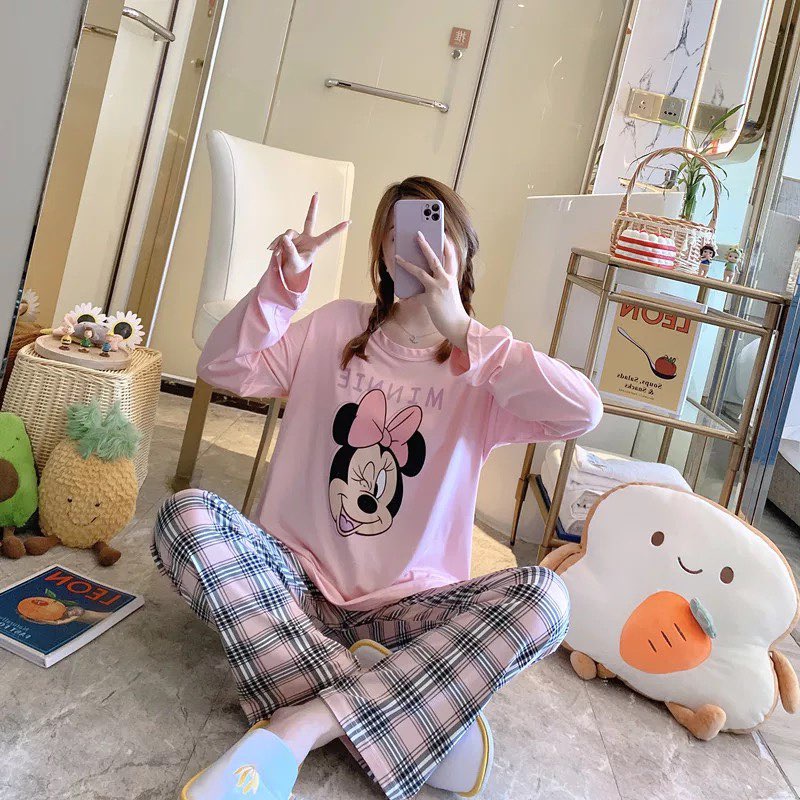 [Sẵn] Đồ bộ thun tay dài Quảng Châu, pijama quần dài, đồ mặc ở nhà họa tiết hoạt hình dễ thương | BigBuy360 - bigbuy360.vn