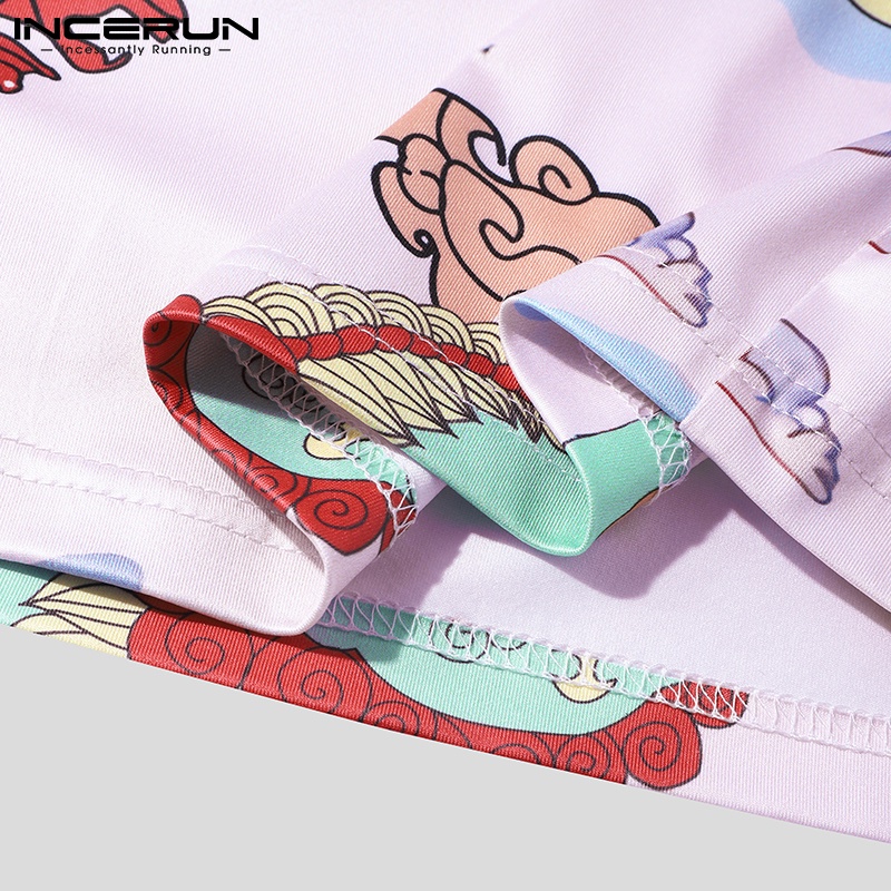 Áo thun INCERUN ngắn tay dáng ôm in họa tiết rồng thời trang cho nam