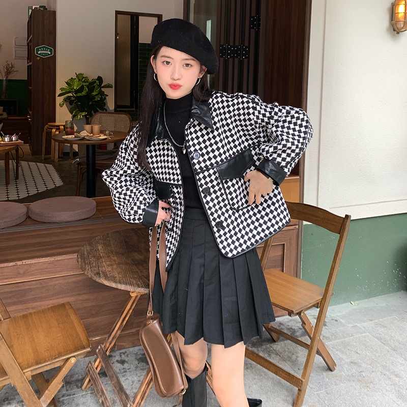Áo khoác ngắn IELGY Xiaoxiangfeng kẻ sọc caro chất lượng cao cho nữ