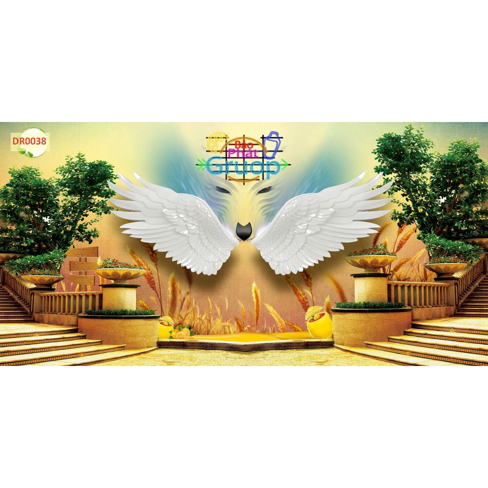 Tranh dán tường đôi cánh thiên thần 3D
