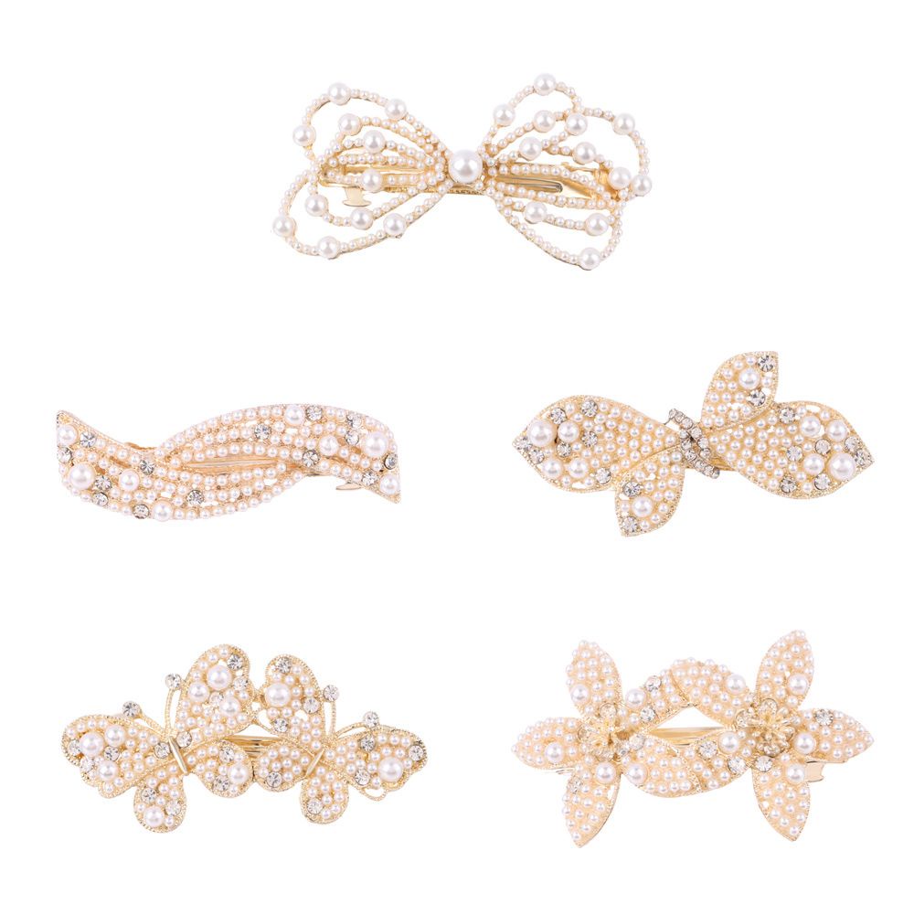 Kẹp tóc hình bướm đính ngọc trai nhân tạo phong cách Hàn Quốc