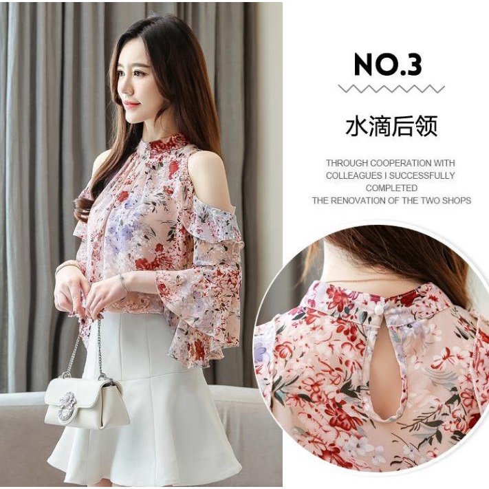 Áo Trễ Vai Tay Ngắn Họa Tiết Hoa Thời Trang Cho Nữ